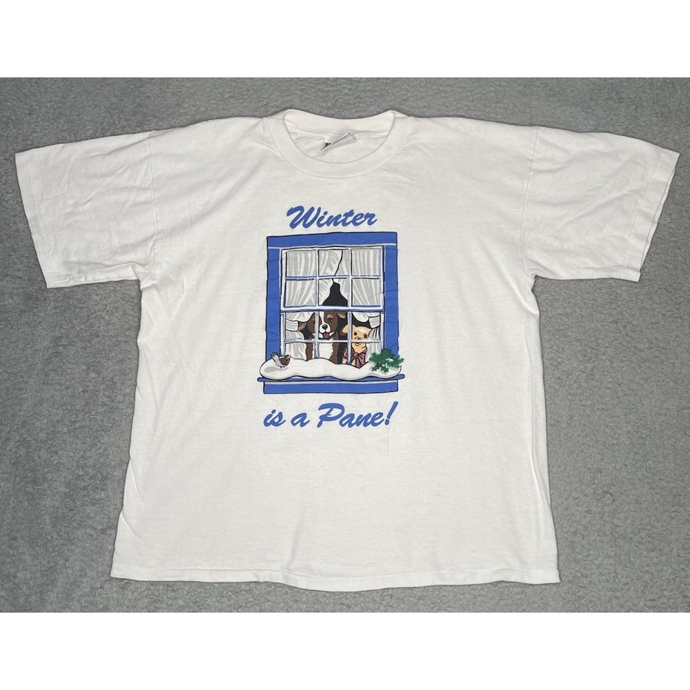 Vintage Sleepygirl Winter Is A‎ Pane T-Shirt Adult XL White Single Stitch Dog